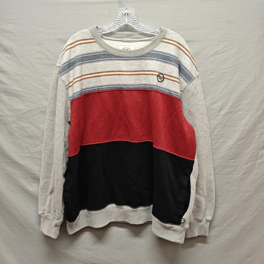 Ecko Unltd Sweatshirt Mens 2XL Gray Red Black Colorblock Stripe Crewneck Fleece